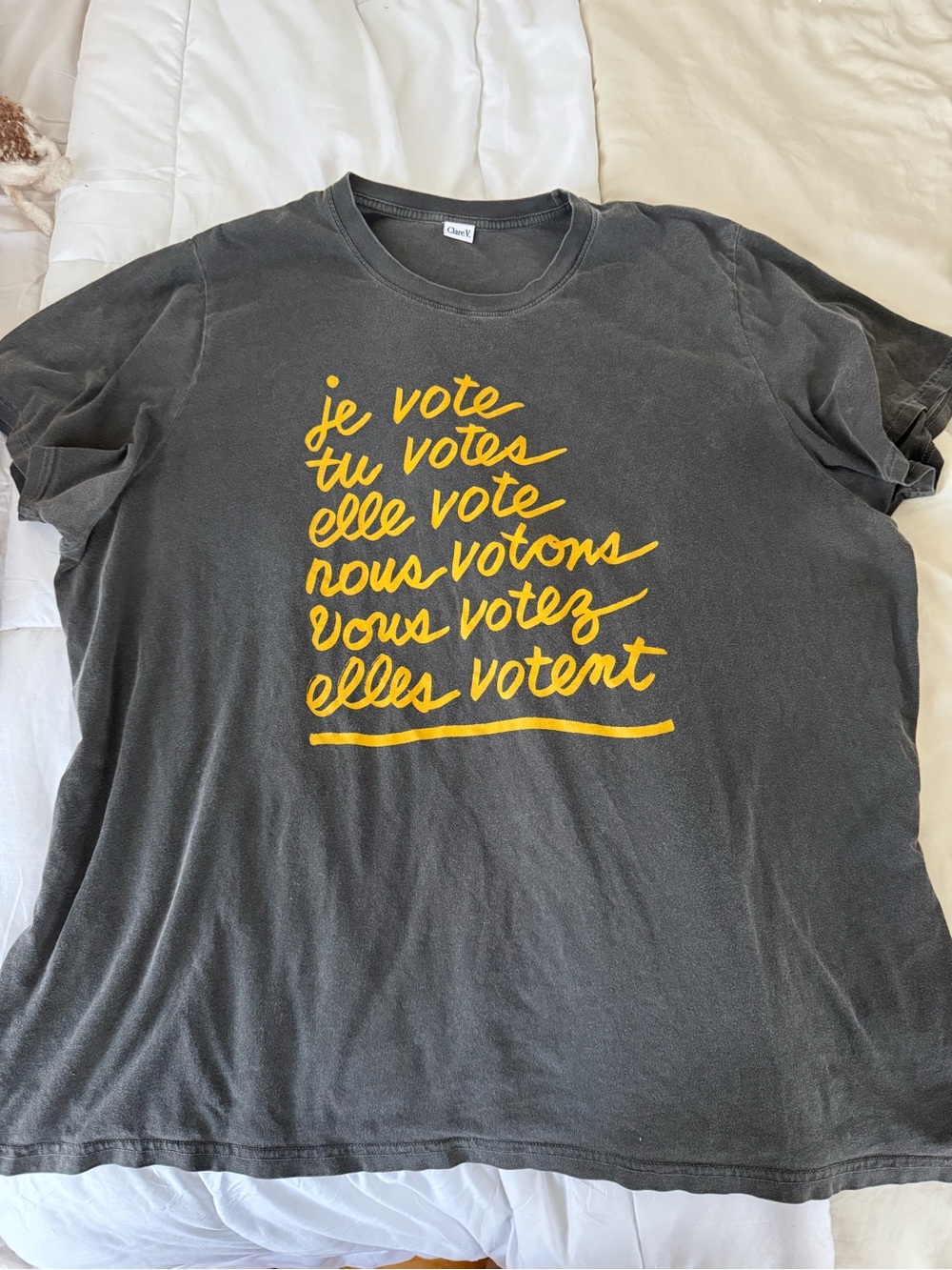 Clare v.  Le Vote Original TeeCharcoal Graphic Tee with Yellow Script